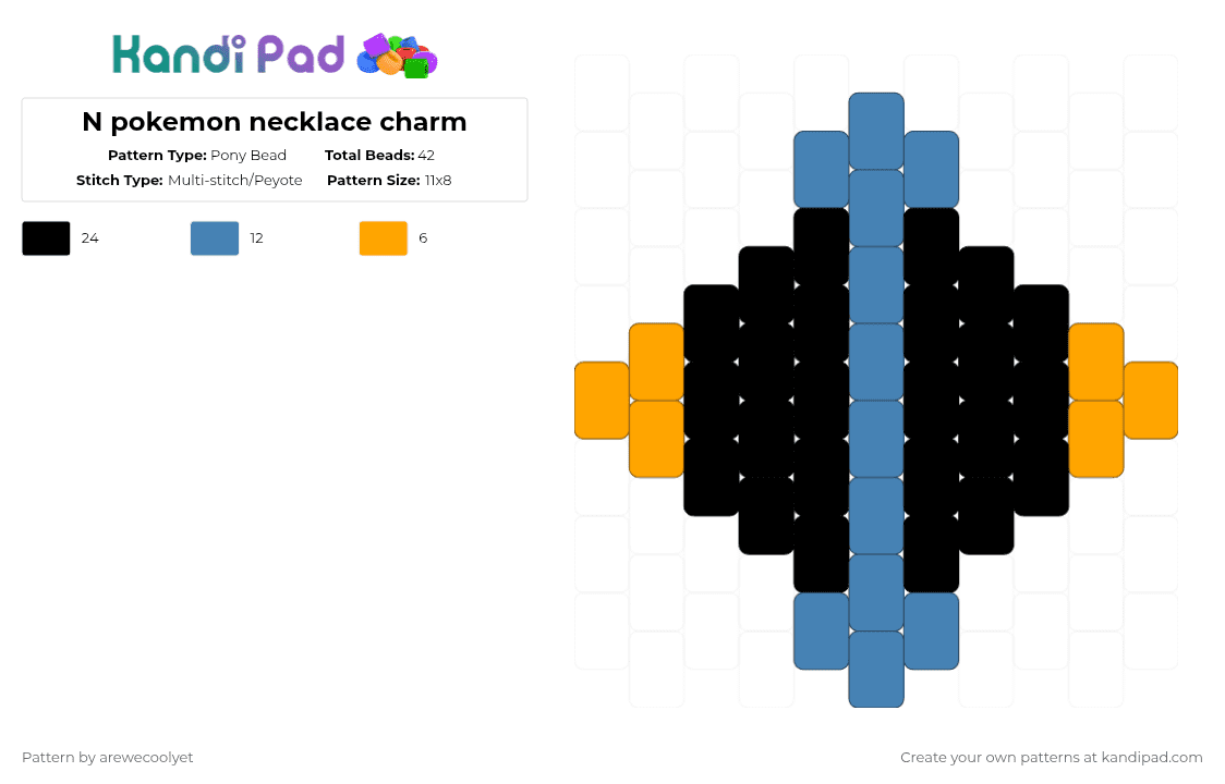 N pokemon necklace charm - Pony Bead Pattern by arewecoolyet on Kandi Pad - blue,orange,pokemon,n,n pokemon,charm