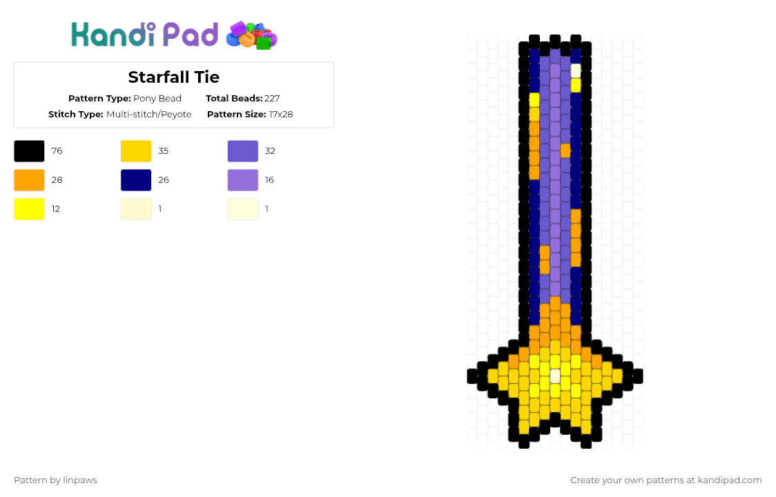 Starfall Tie - Pony Bead Pattern by linpaws on Kandi Pad - yellow,purple,star,cute,tie
