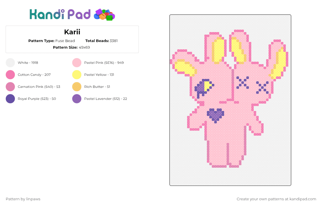 Karii - Fuse Bead Pattern by linpaws on Kandi Pad - white,pink,weirdcore,furry,bunny,cute,creepycute