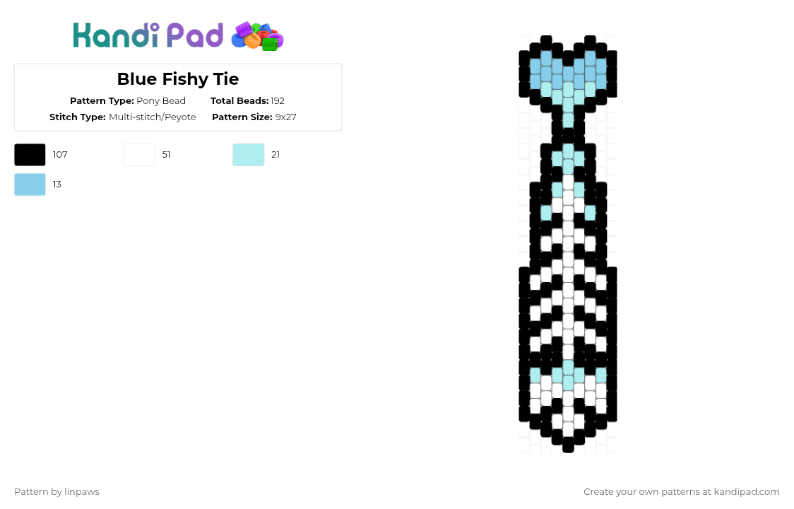 Blue Fishy Tie - Pony Bead Pattern by linpaws on Kandi Pad - light blue,white,fish,tie,blue,fishy,cute