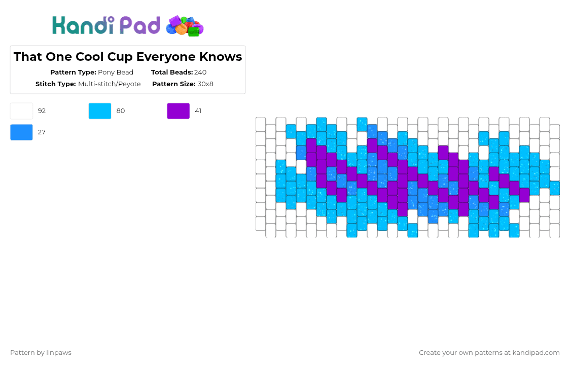 That One Cool Cup Everyone Knows - Pony Bead Pattern by linpaws on Kandi Pad - purple,light blue,cotdvaporwave,vaperwave,80s,90s,weirdcore