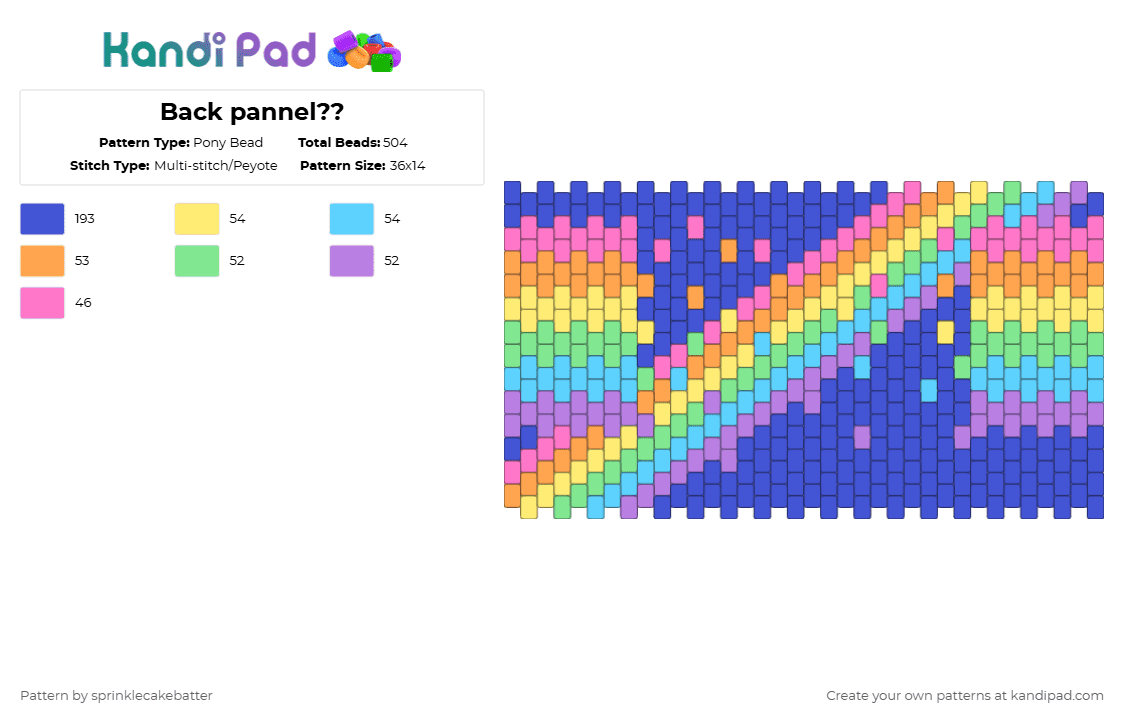 Nyan cat back pannel - Pony Bead Pattern by sprinklecakebatter on Kandi Pad - blue,pink