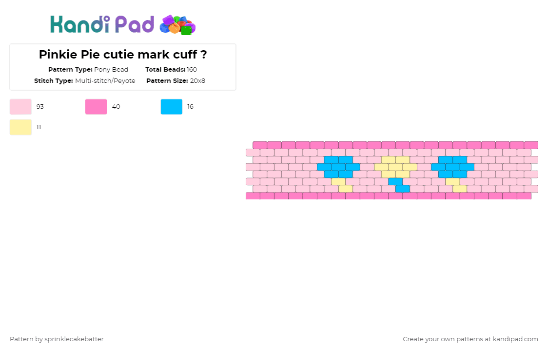 Pinkie Pie cutie mark cuff ? - Pony Bead Pattern by sprinklecakebatter on Kandi Pad - pink
