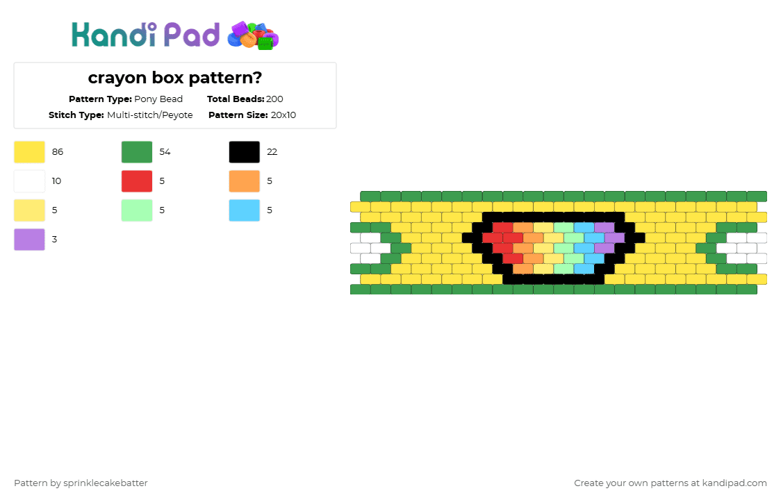 crayon box pattern? - Pony Bead Pattern by sprinklecakebatter on Kandi Pad - yellow,green
