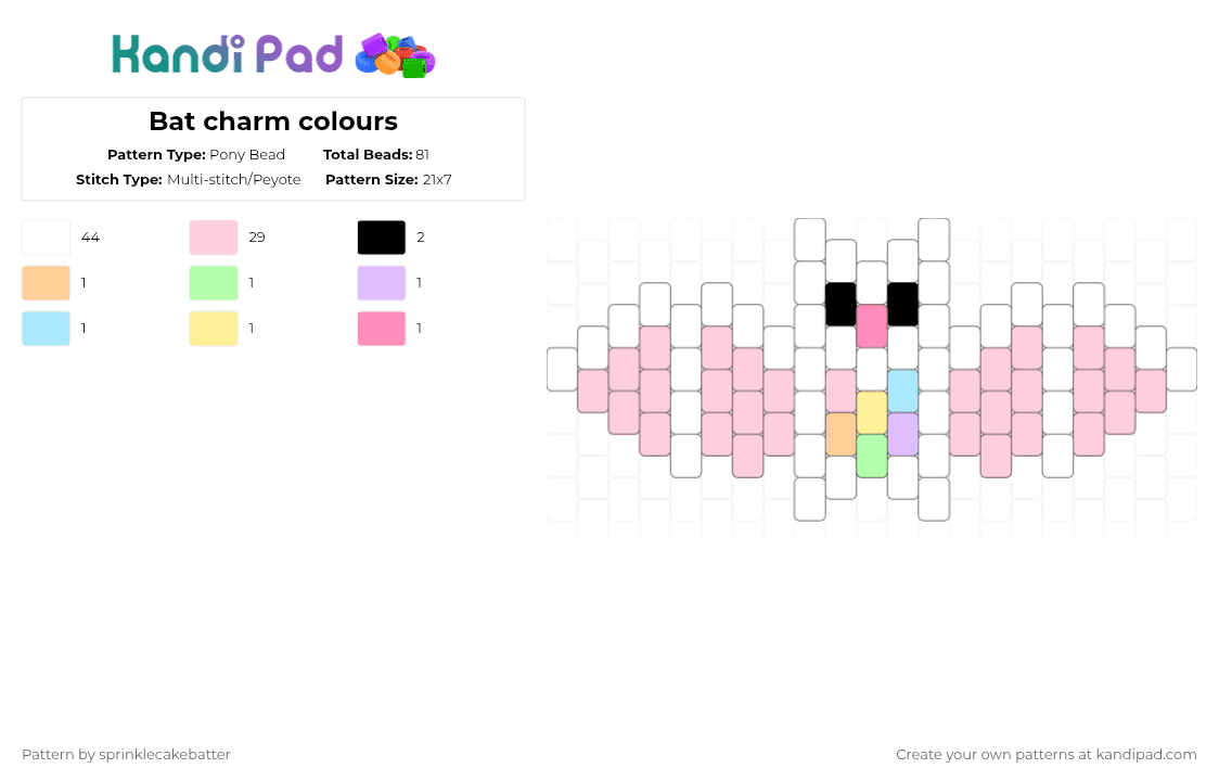 Pastel kandi bat - Pony Bead Pattern by sprinklecakebatter on Kandi Pad - white,pink