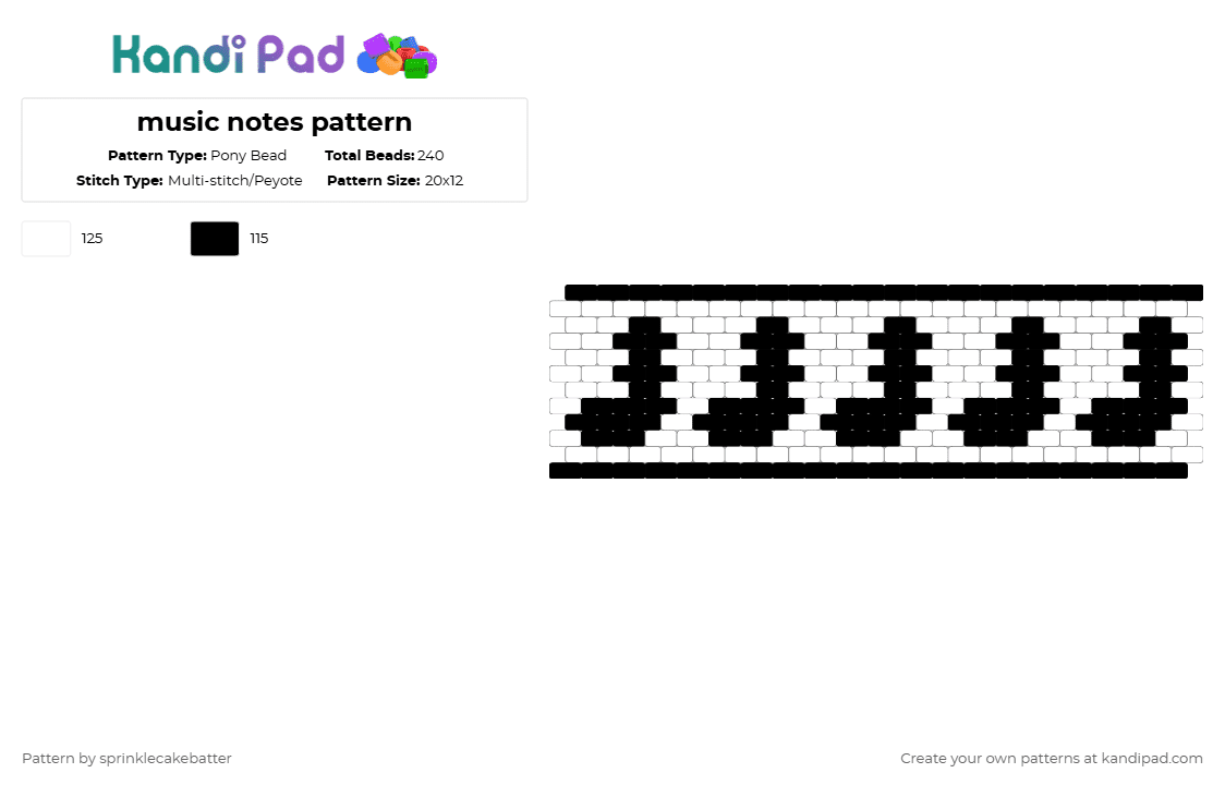 music notes pattern - Pony Bead Pattern by sprinklecakebatter on Kandi Pad - white,black