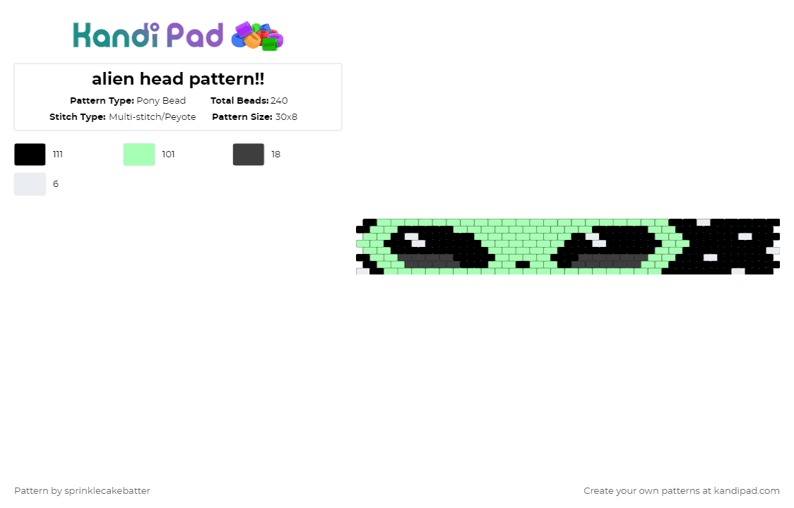 alien head pattern!! - Pony Bead Pattern by sprinklecakebatter on Kandi Pad - teal