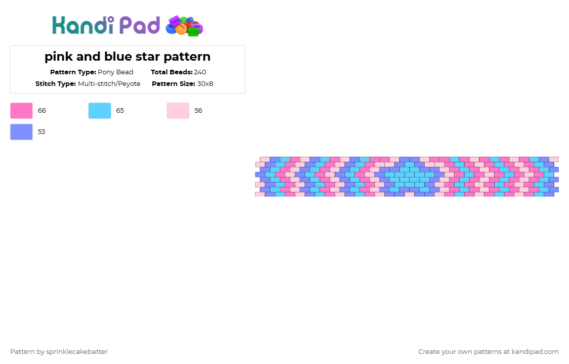 pink and blue star pattern - Pony Bead Pattern by sprinklecakebatter on Kandi Pad - pink