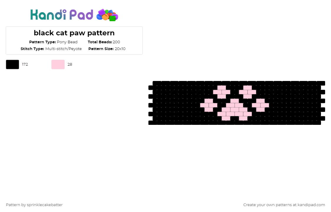 black cat paw pattern - Pony Bead Pattern by sprinklecakebatter on Kandi Pad - black