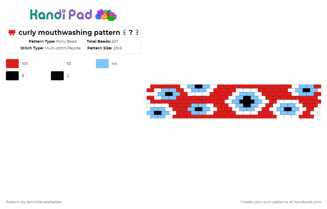 curly mouthwashing pattern ꒰ ? ꒱ - Pony Bead Pattern by sprinklecakebatter on Kandi Pad - red,light blue