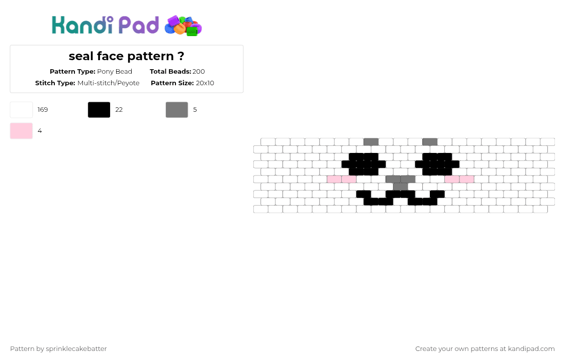 seal pattern - Pony Bead Pattern by sprinklecakebatter on Kandi Pad - white,gray,pink