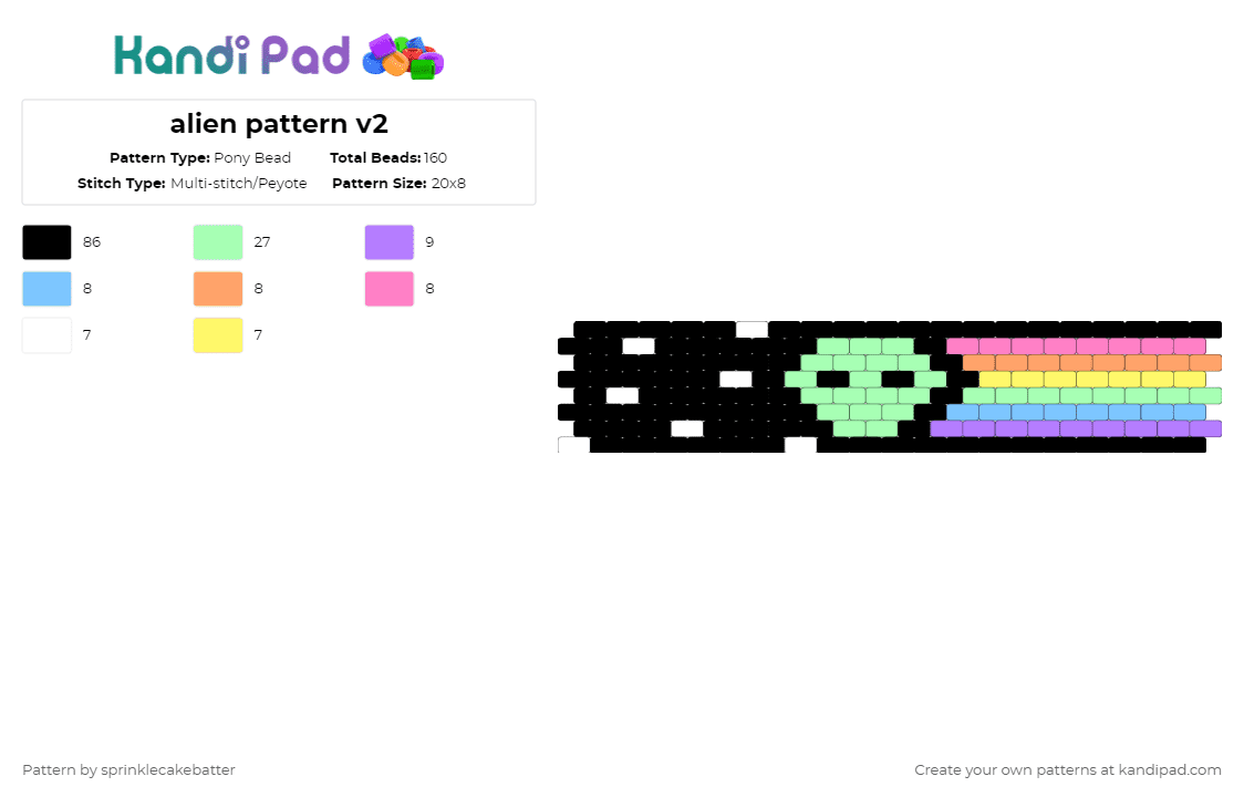 alien pattern v2 - Pony Bead Pattern by sprinklecakebatter on Kandi Pad - black,teal,pink