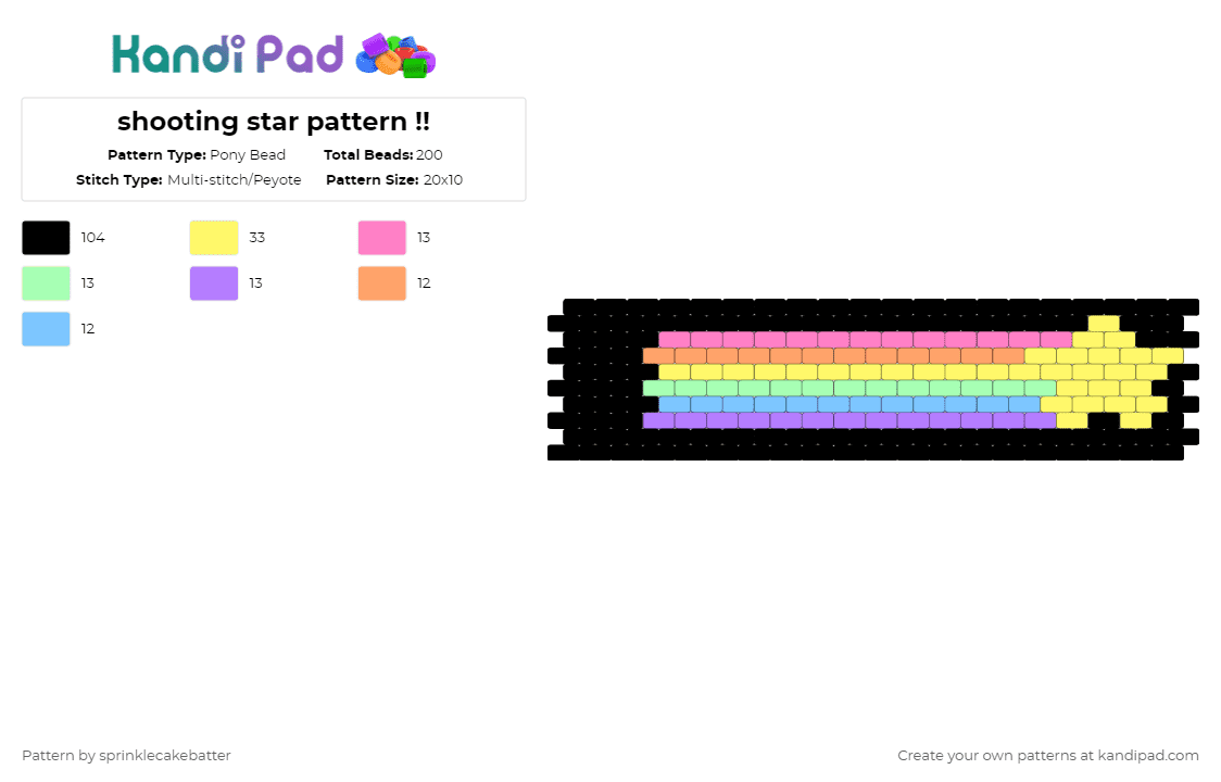 shooting star pattern !! - Pony Bead Pattern by sprinklecakebatter on Kandi Pad - black,yellow,pink