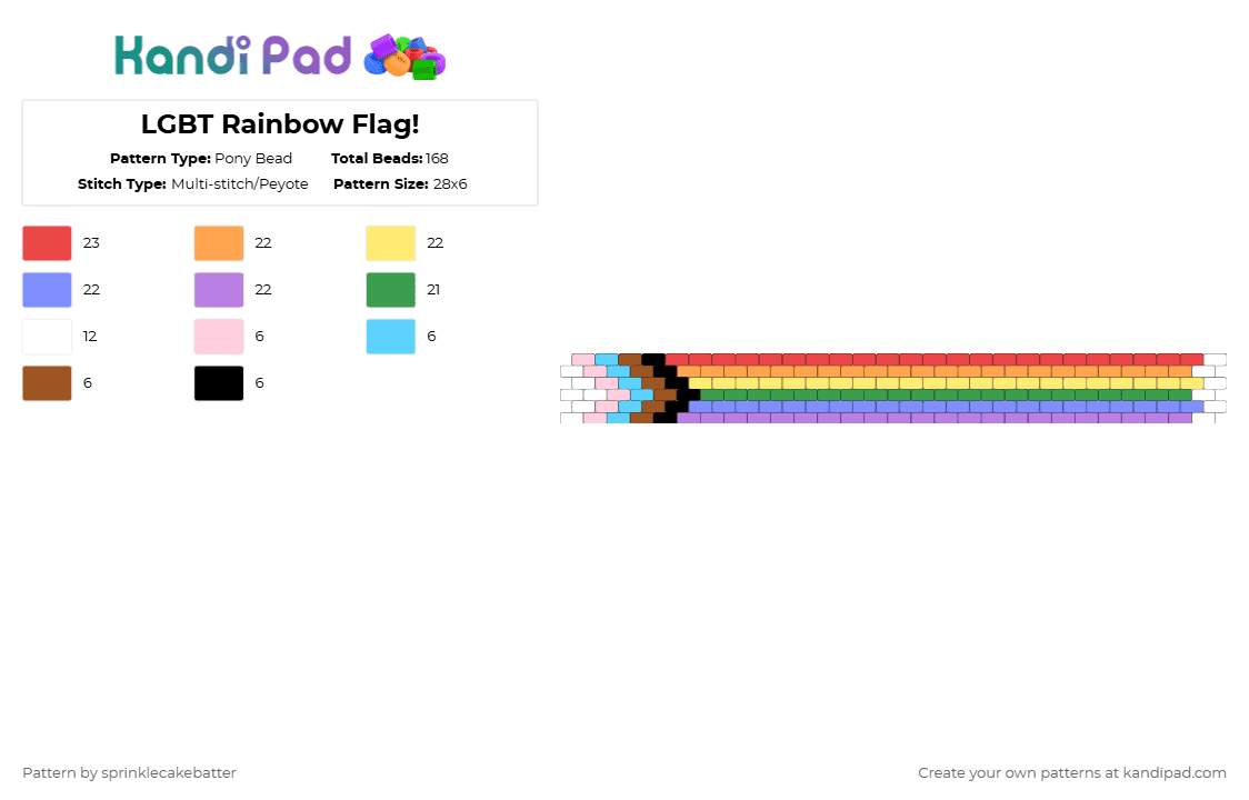 LGBT Rainbow Flag! - Pony Bead Pattern by sprinklecakebatter on Kandi Pad - pink,orange,green,colorful