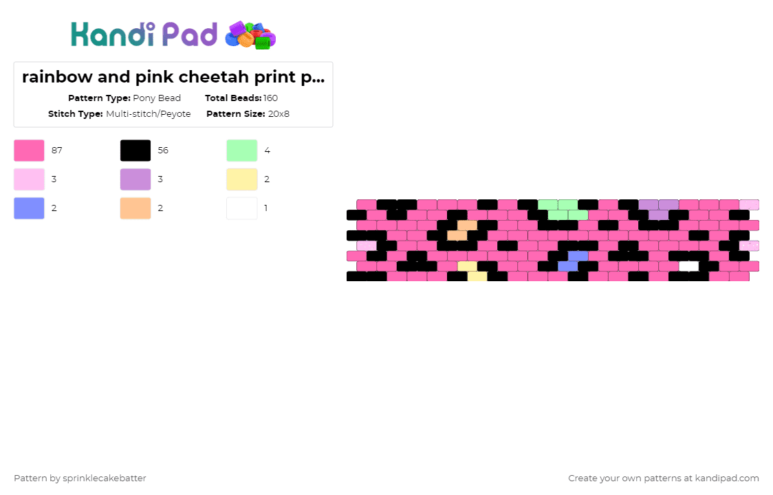 rainbow and pink cheetah print pattern! - Pony Bead Pattern by sprinklecakebatter on Kandi Pad - pink