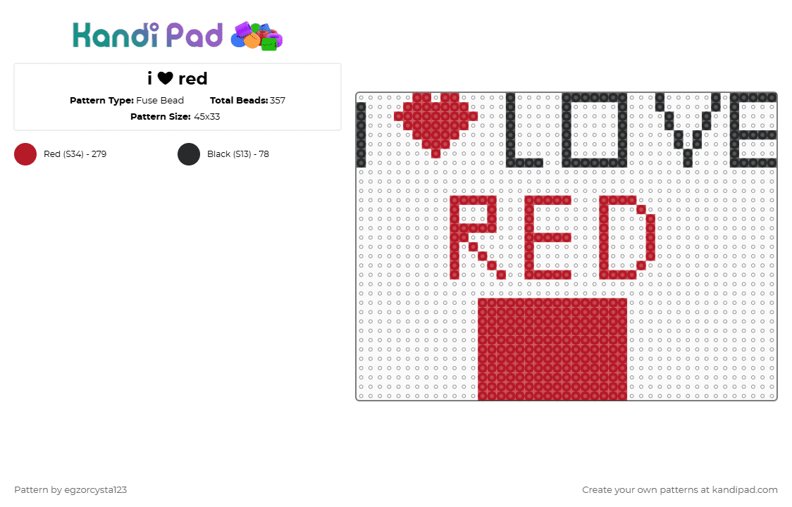 i ❤ red - Fuse Bead Pattern by pls-like-frog on Kandi Pad - 