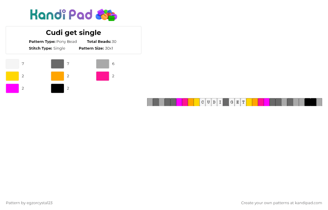 Cudi get single - Pony Bead Pattern by pls-like-frog on Kandi Pad - pink,gray,beige