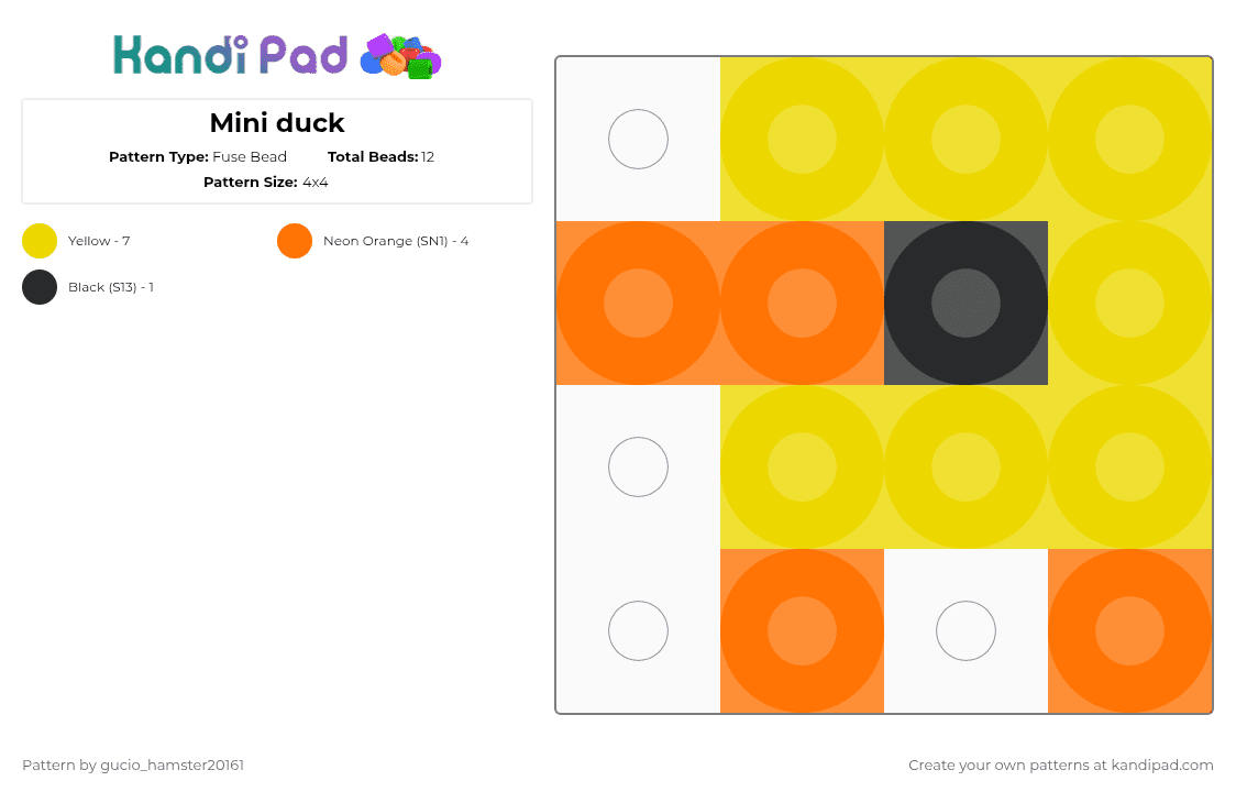 Mini duck - Fuse Bead Pattern by pls-like-frog on Kandi Pad - yellow,orange