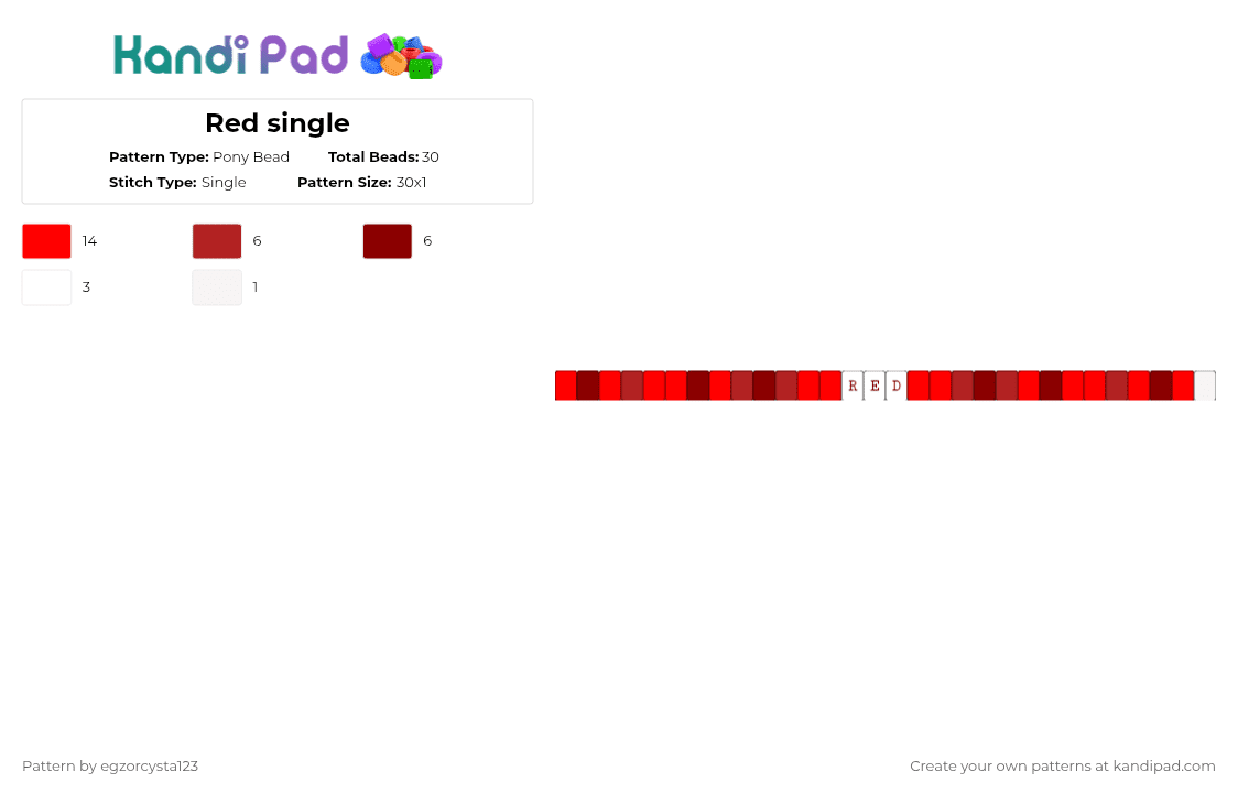 Red single - Pony Bead Pattern by pls-like-frog on Kandi Pad - red,myfirstsingle