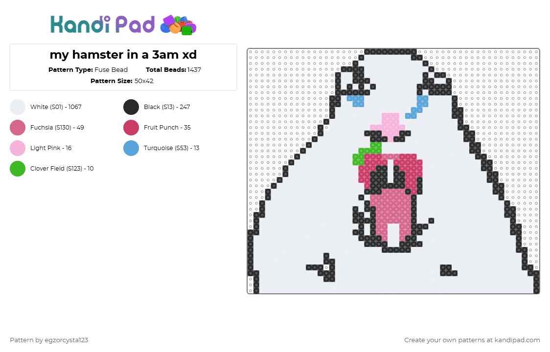 my hamster at 3am xd - Fuse Bead Pattern by pls-like-frog on Kandi Pad - white,pink
