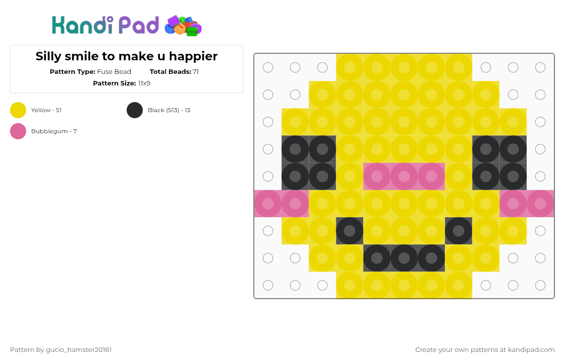 Silly smile to make u happier - Fuse Bead Pattern by pls-like-frog on Kandi Pad - yellow