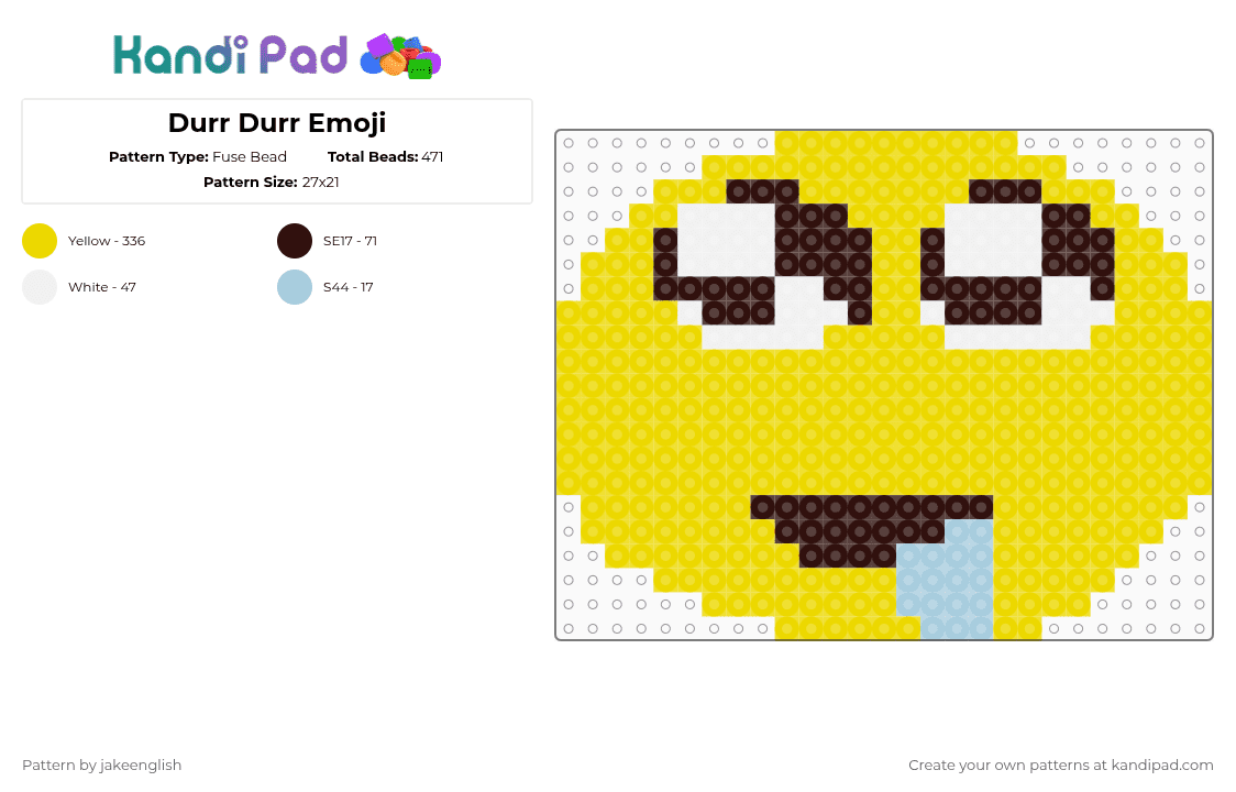 Durr Durr Emoji - Fuse Bead Pattern by jakeenglish on Kandi Pad - yellow,durr,duuuuurrr
