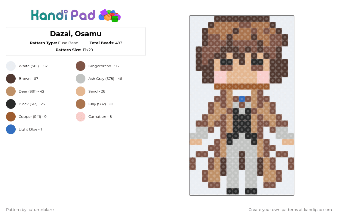 Dazai, Osamu - Fuse Bead Pattern by autumnblaze on Kandi Pad - tan,beige,bungo stray dogs,dazai,osamu