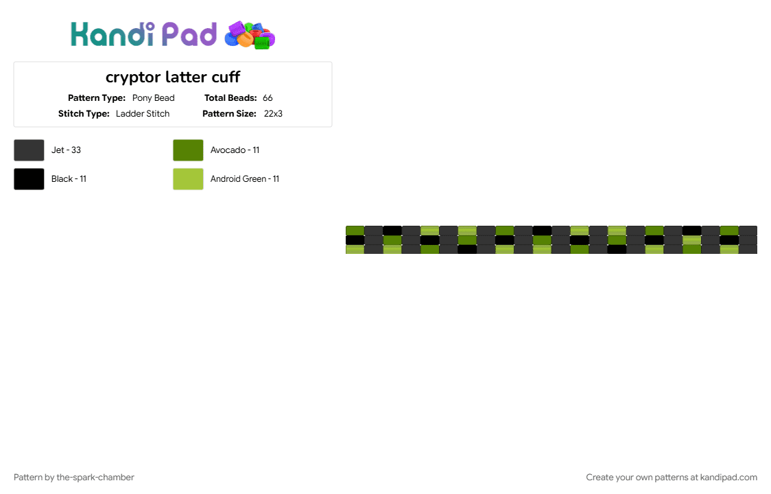 cryptor latter cuff - Pony Bead Pattern by the-spark-chamber on Kandi Pad - black, green, grey, hero, lattercuff, ninjago, oc, pear