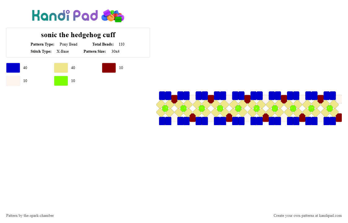sonic the hedgehog cuff - Pony Bead Pattern by the-spark-chamber on Kandi Pad - purple,yellow,blue,red,white,baige,green,glitter,sonic the hedgehog,hero