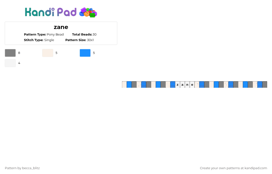 zane - Pony Bead Pattern by the-spark-chamber on Kandi Pad - light blue,gray