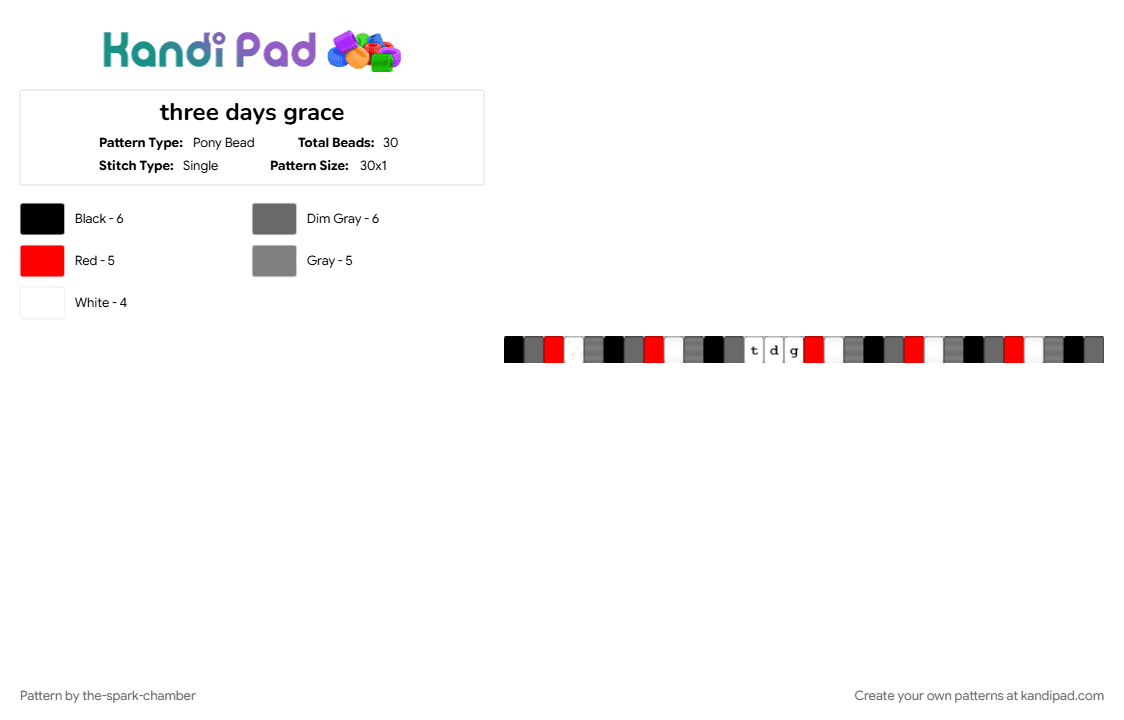 three days grace - Pony Bead Pattern by the-spark-chamber on Kandi Pad - band, black, glow, gray, red, shiny, three days grace, white