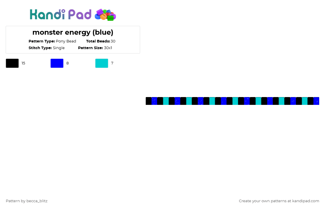 monster energy (blue) - Pony Bead Pattern by the-spark-chamber on Kandi Pad - purple,light blue