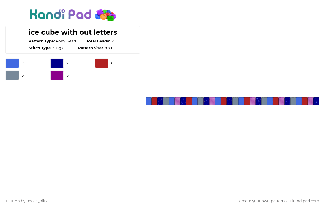 ice cube with out letters - Pony Bead Pattern by the-spark-chamber on Kandi Pad - blue,red,purple