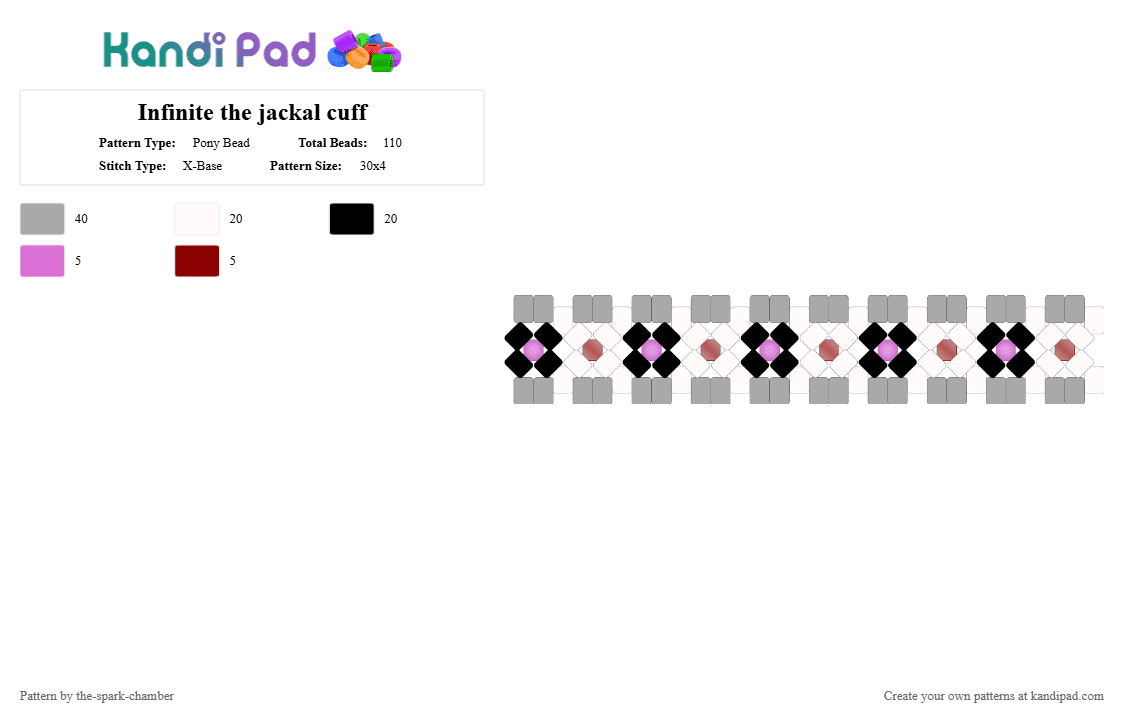 Infinite the jackal cuff - Pony Bead Pattern by the-spark-chamber on Kandi Pad - beige,gray,red,black,pink,clear,white,glow in the dark,villan