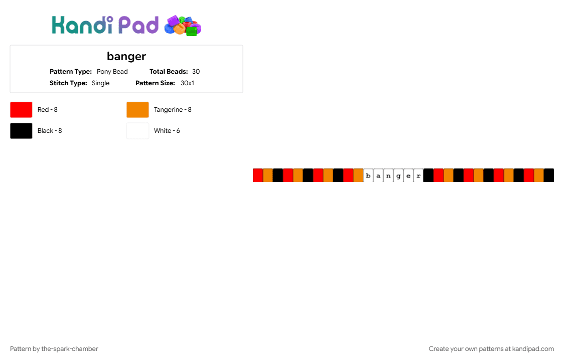 banger - Pony Bead Pattern by the-spark-chamber on Kandi Pad - orange, red