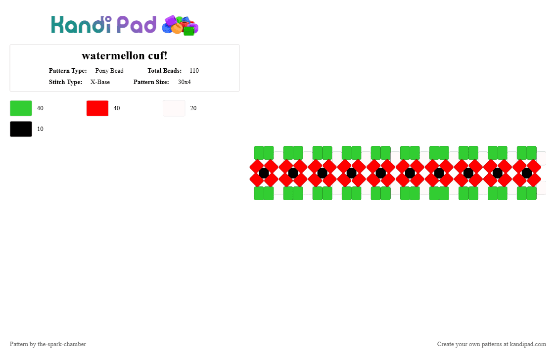 watermellon cuf! - Pony Bead Pattern by the-spark-chamber on Kandi Pad - green,red