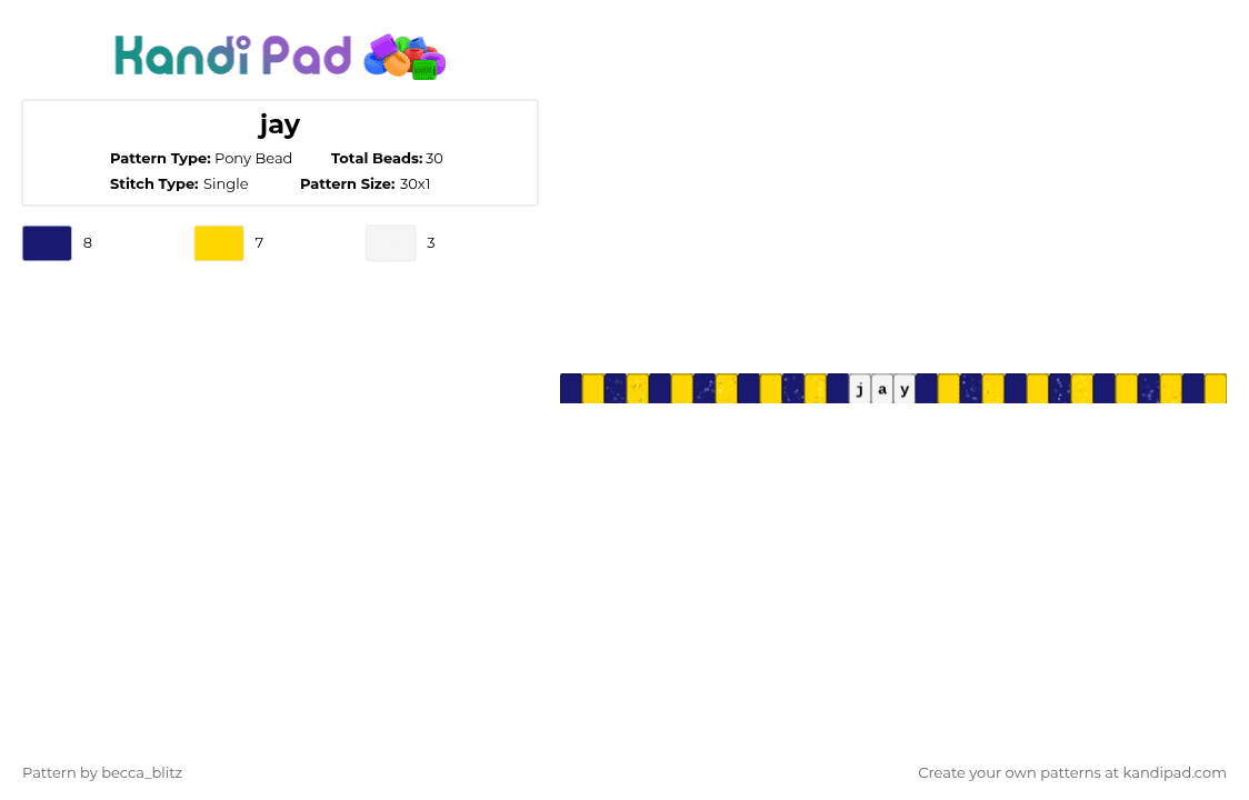 jay - Pony Bead Pattern by the-spark-chamber on Kandi Pad - purple,yellow