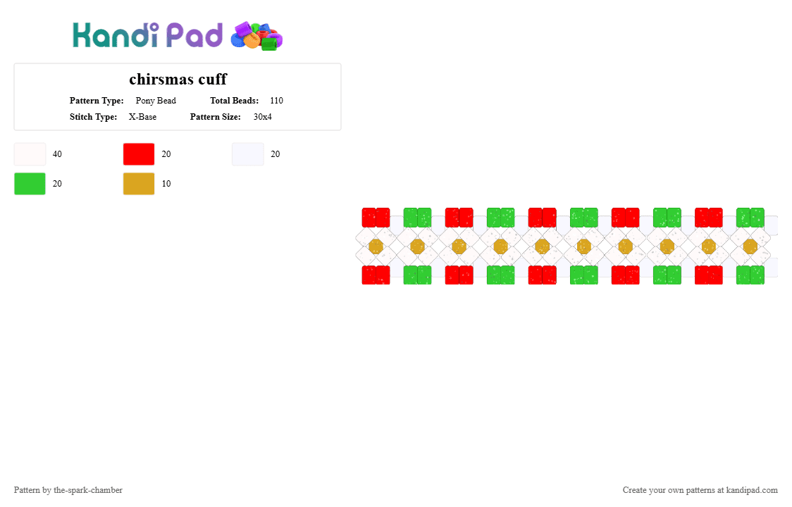chirsmas cuff - Pony Bead Pattern by the-spark-chamber on Kandi Pad - white,red,green