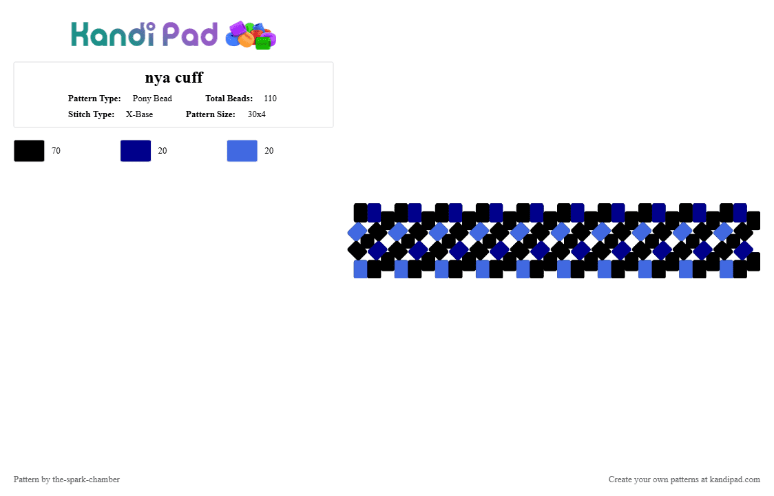 nya cuff - Pony Bead Pattern by the-spark-chamber on Kandi Pad - black,purple,blue