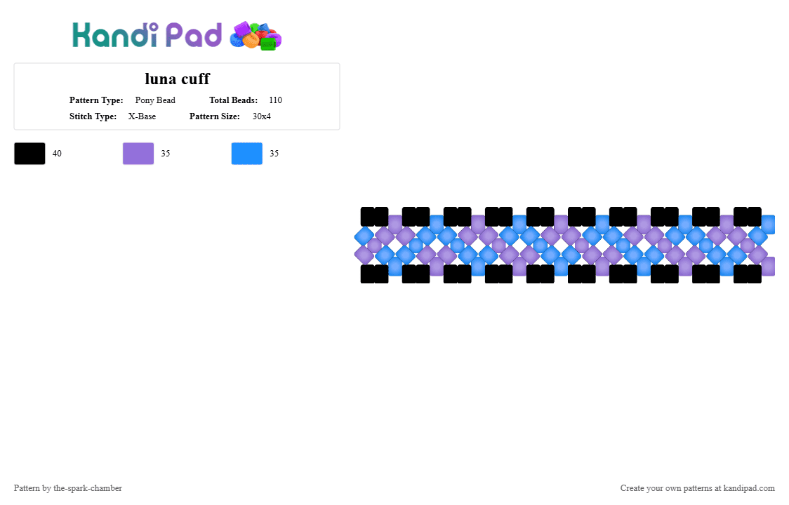 luna cuff - Pony Bead Pattern by the-spark-chamber on Kandi Pad - purple,light blue