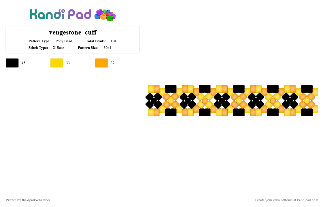 vengestone  cuff - Pony Bead Pattern by the-spark-chamber on Kandi Pad - yellow,orange,glow,black,ninjago,x cuff