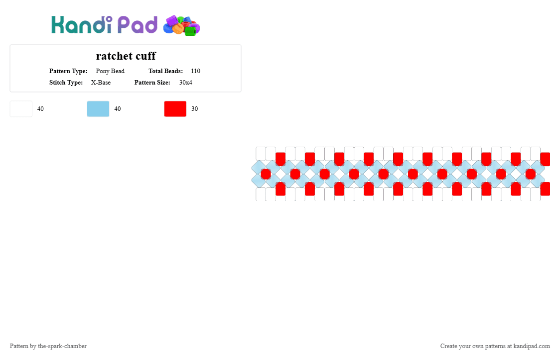ratchet cuff - Pony Bead Pattern by the-spark-chamber on Kandi Pad - red,light blue,white,clear,tf,hero,autobot