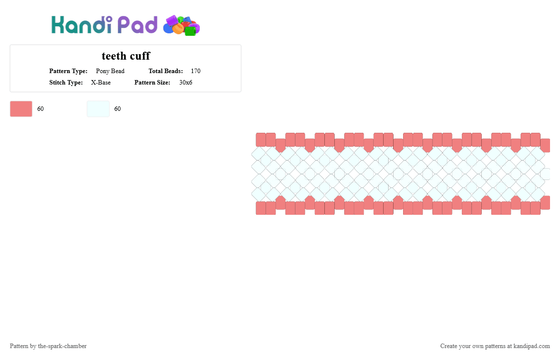 teeth cuff - Pony Bead Pattern by the-spark-chamber on Kandi Pad - red,white