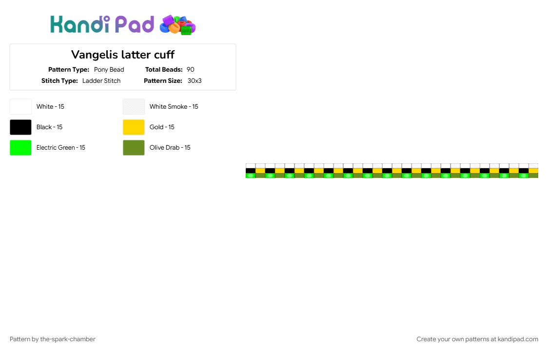 Vangelis latter cuff - Pony Bead Pattern by the-spark-chamber on Kandi Pad - 