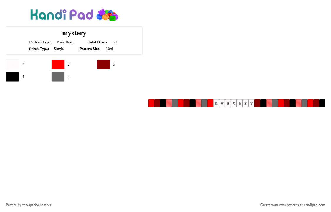 mystery - Pony Bead Pattern by the-spark-chamber on Kandi Pad - red,dark red,black,gray,clear,mystery,art fight 2026,clear red