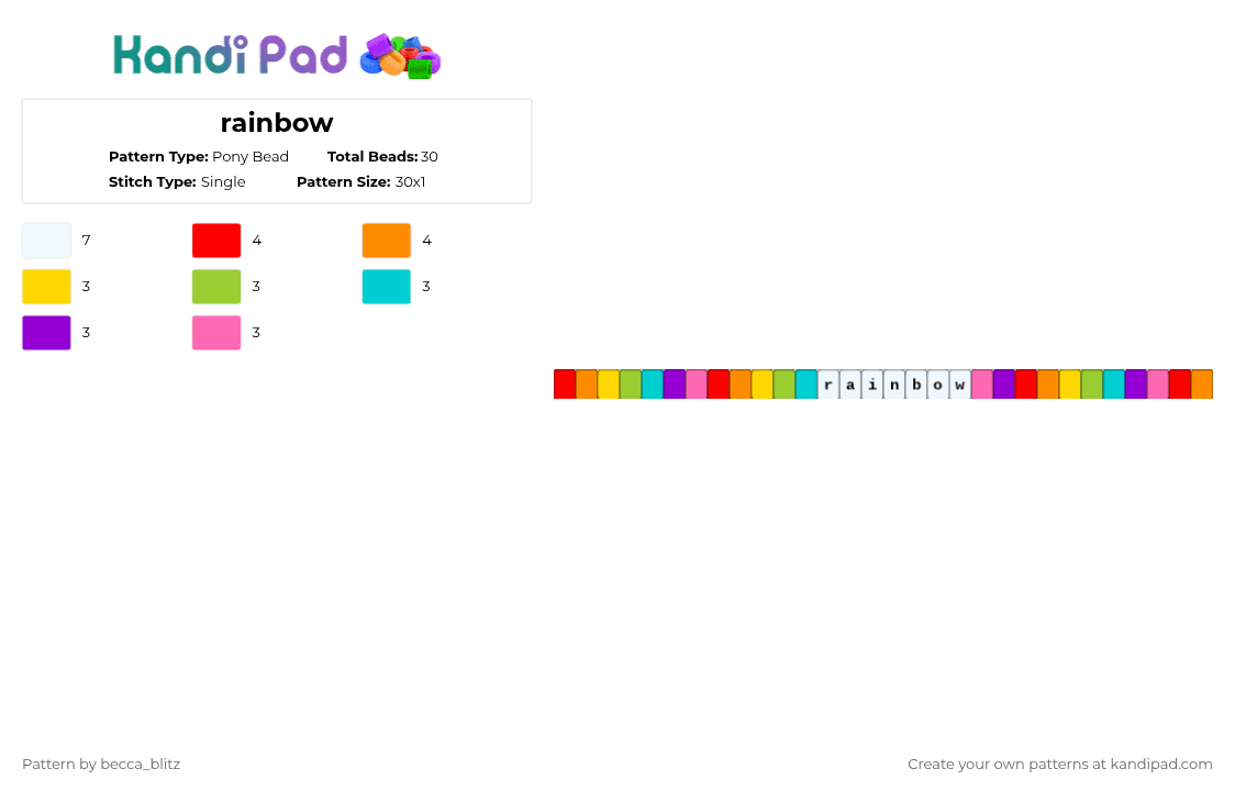 rainbow - Pony Bead Pattern by the-spark-chamber on Kandi Pad - orange,green,purple,colorful