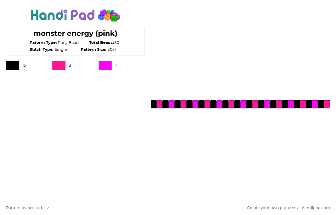 monster energy (pink) - Pony Bead Pattern by the-spark-chamber on Kandi Pad - black,pink
