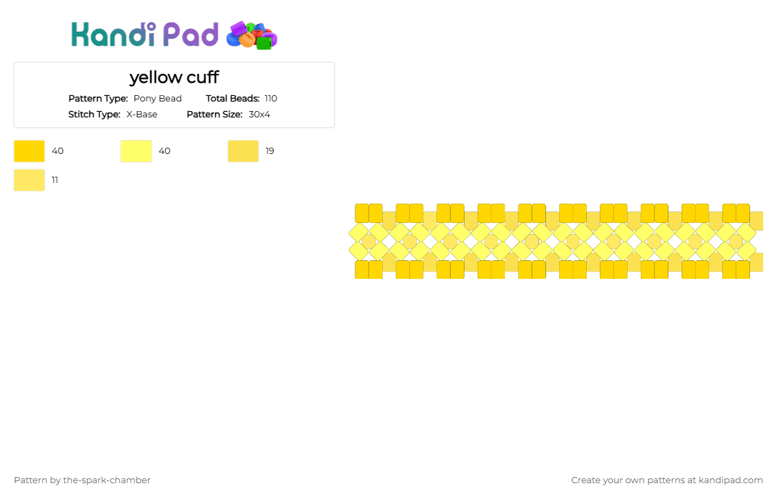 yellow cuff - Pony Bead Pattern by the-spark-chamber on Kandi Pad - yellow,light yellow,dark yellow