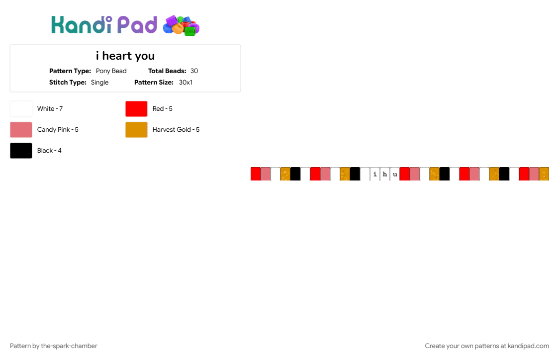 i heart you - Pony Bead Pattern by the-spark-chamber on Kandi Pad - orange, red