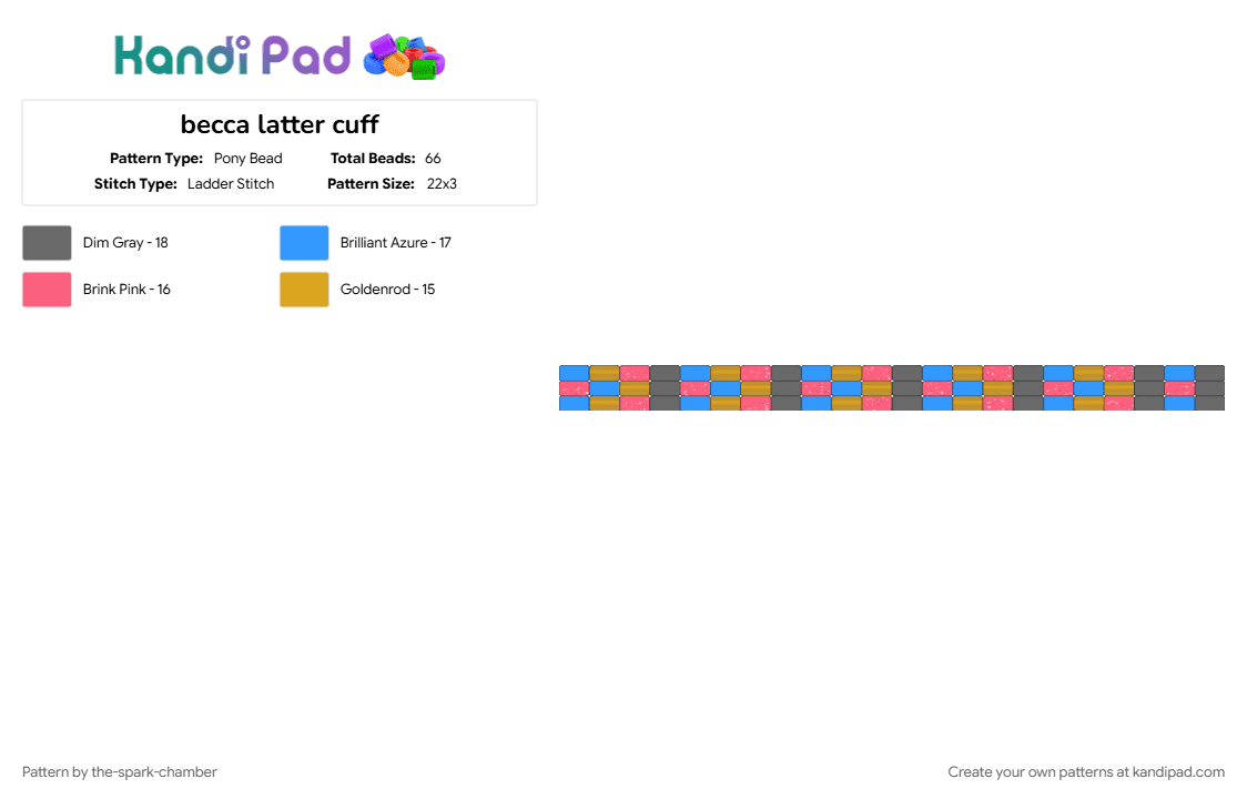 becca latter cuff - Pony Bead Pattern by the-spark-chamber on Kandi Pad - gold, gray, hero, light blue, ninjago, oc, pink, red, sparkly